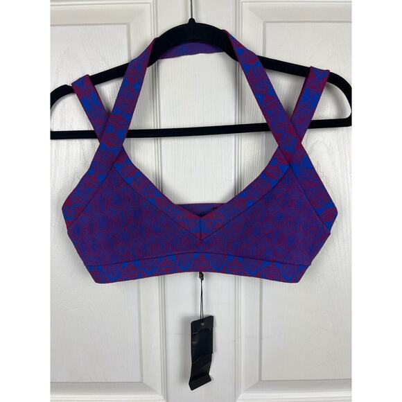 BCBGMAXAZRIA KIANA Geometric Jacquard Cropped Top Size Medium NWT Blue Red - Picture 8 of 9
